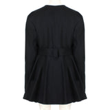 Ellery black cotton twill collarless jacket with eyelet detailing belted waist