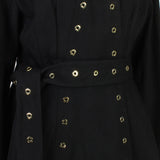 Ellery black cotton twill collarless jacket with eyelet detailing belted waist