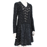 Giambattista Valli tweed, lace and mesh skirt in black, white and gold
