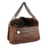 Thomas Wylde crocodile effect leather in brown with coyote fur covering shoulder bag