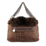Thomas Wylde crocodile effect leather in brown with coyote fur covering shoulder bag
