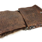 Thomas Wylde crocodile effect leather in brown with coyote fur covering shoulder bag