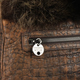 Thomas Wylde crocodile effect leather in brown with coyote fur covering shoulder bag