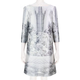 Prabal Gurung white and grey feather and floral print a-line dress