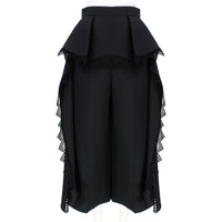 Alexander McQueen black cotton silk wide leg trousers with layering and lace trim detail
