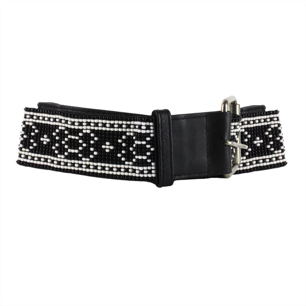 Yigal Azrouël black leather and glass beaded waist belt