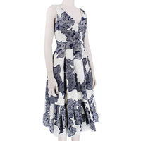 An exquisite Erdem dress in a pearlescent white and ink blue floral filcoupe
