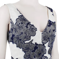 An exquisite Erdem dress in a pearlescent white and ink blue floral filcoupe