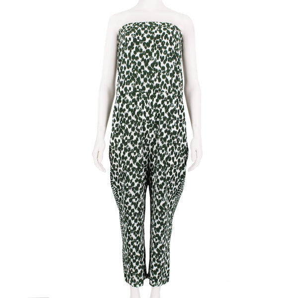 Stella McCartney green and white animal print silk bustier jumpsuit playsuit