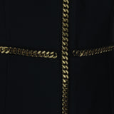 Thomas Wylde tailored slim-fit shift dress in black Gold tone curb chain detailing with sheer mesh covering