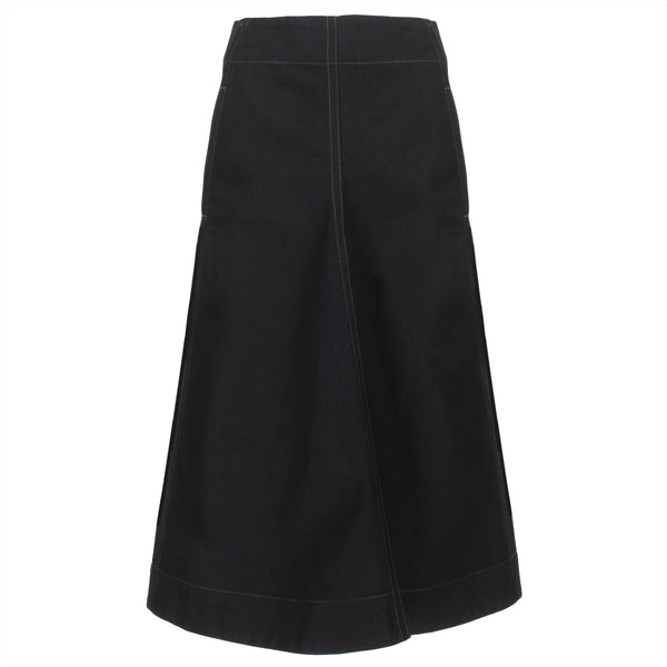 Lemaire minimalist midi skirt in black Japanese denim