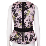 Erdem luxurious silk organza top in a black, yellow and grey floral pattern