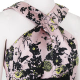 Erdem luxurious silk organza top in a black, yellow and grey floral pattern
