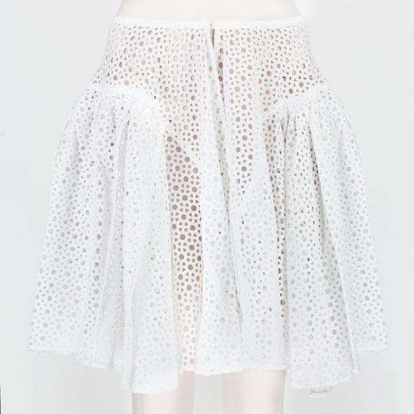 Alaia skater skirt in a sheer macrame soleil pattern white