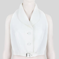 Alaia waistcoat style top in a woven white raffia fabric