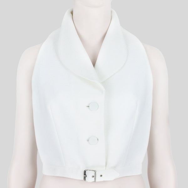 Alaia waistcoat style top in a woven white raffia fabric