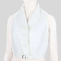 Alaia waistcoat style top in a woven white raffia fabric