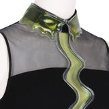 Christopher Kane black dress LBD with liquid aqua panels Siri aqua dress