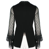 Ellery black satin tailored fit top with latticework sleeves