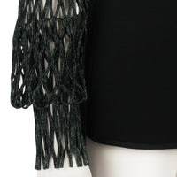 Ellery black satin tailored fit top with latticework sleeves
