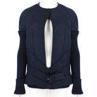 Victoria Beckham Navy Blue Ribbed Sleeve Open Front Jacket