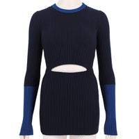 Victoria Beckham runway collection ribbed knitwear jumper sweater in navy blue and blue