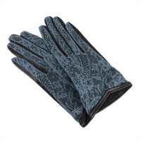 L'Wren Scott luxurious gloves in black leather and sheer lace in dusky blue