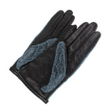 L'Wren Scott luxurious gloves in black leather and sheer lace in dusky blue