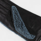 L'Wren Scott luxurious gloves in black leather and sheer lace in dusky blue