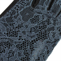 L'Wren Scott luxurious gloves in black leather and sheer lace in dusky blue