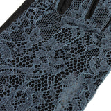 L'Wren Scott luxurious gloves in black leather and sheer lace in dusky blue