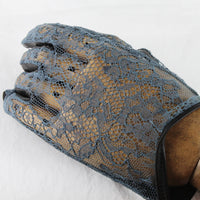 L'Wren Scott luxurious gloves in black leather and sheer lace in dusky blue