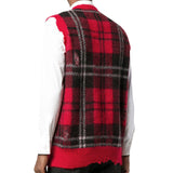 Alexander McQueen runway collectio red tartan mohair knitwear sweater with distressed detailing
