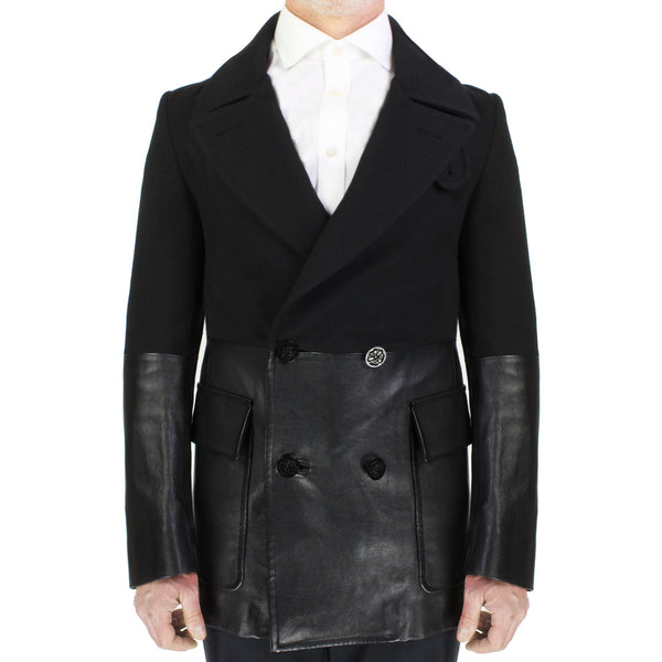Alexander McQueen black wool leather ooat jacket menswear