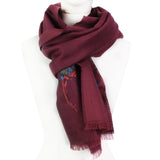 Alexander McQueen claret scarf in a wool and silk blend with scarab beetle detailing
