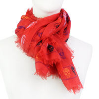 Alexander McQueen red skull patterned wool and modal square scarf
