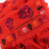 Alexander McQueen red skull patterned wool and modal square scarf