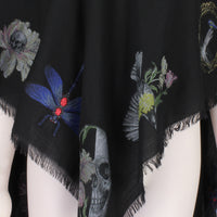 Alexander McQueen black cape with boat neckline Raven, Insect and memento mori embroidery detailing