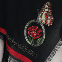 Alexander McQueen black wool blend cape Butterfly, flower and sword embroidery detailing