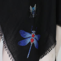 Alexander McQueen black cape with boat neckline Insect and memento mori embroidery detailing