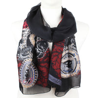 Alexander McQueen sheer silk chiffon scarf Intricate embroidery with skeleton, rose, chain and shell detailing 