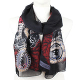 Alexander McQueen sheer silk chiffon scarf Intricate embroidery with skeleton, rose, chain and shell detailing 