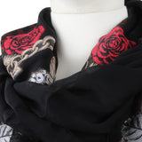 Alexander McQueen sheer silk chiffon scarf Intricate embroidery with skeleton, rose, chain and shell detailing 