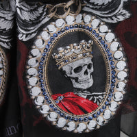 Alexander McQueen sheer silk chiffon scarf Intricate embroidery with skeleton, rose, chain and shell detailing 
