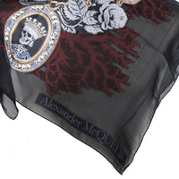 Alexander McQueen sheer silk chiffon scarf Intricate embroidery with skeleton, rose, chain and shell detailing 