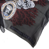 Alexander McQueen sheer silk chiffon scarf Intricate embroidery with skeleton, rose, chain and shell detailing 