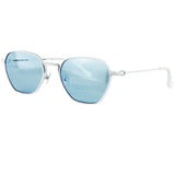 Alessandra Rich rectangular sunglasses Matte satin finished stainless steel frame Category 1 sky blue lenses Detachable sky blue brass chain with a two-tone heart charm Comes with Alessandra Rich soft pouch C7