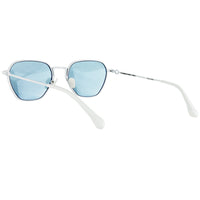 Alessandra Rich rectangular sunglasses Matte satin finished stainless steel frame Category 1 sky blue lenses Detachable sky blue brass chain with a two-tone heart charm Comes with Alessandra Rich soft pouch C7