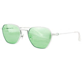 Alessandra Rich rectangular sunglasses Matte satin finished stainless steel frame Category 1 chartreuse green lenses Detachable pale green brass chain with a two-tone heart charm Comes with Alessandra Rich soft pouch C7