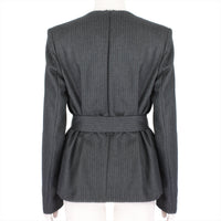 Dries Van Noten tailored grey wool pinstripe top with belt fastening to the waist